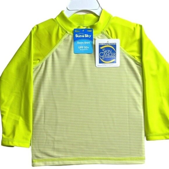 Toddler Swim Shirt UPF 50+ Sun Protection Lime Green Stripped 3T-4T - Picture 1 of 5
